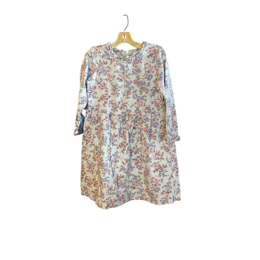 Hanna Andersson girls, light blue floral cottage, core style dress, 110/4T